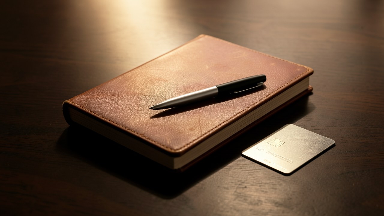 A closed book with a pen and a credit card, suggesting editorial guidelines and standards.
